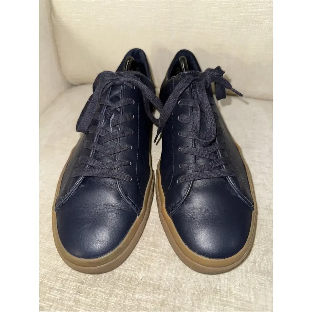 Vince Low Top Leather Sneaker Shoes Lace-Up Men's Black Size US10.5M EU44.5